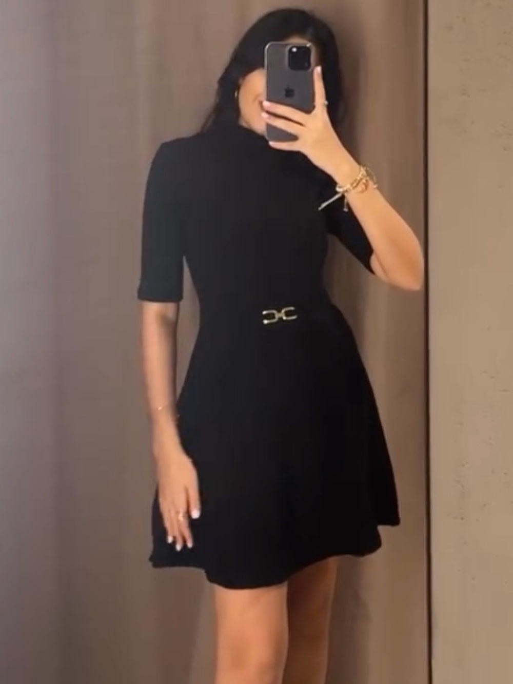 Zara NWT buckled knit short sleeve black mini dress skater flared hem skirt - Picture 12 of 13